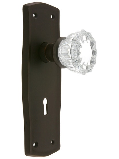 Prairie Style Door Set with Fluted Crystal Door Knobs in Oil-Rubbed Bronze Finish.